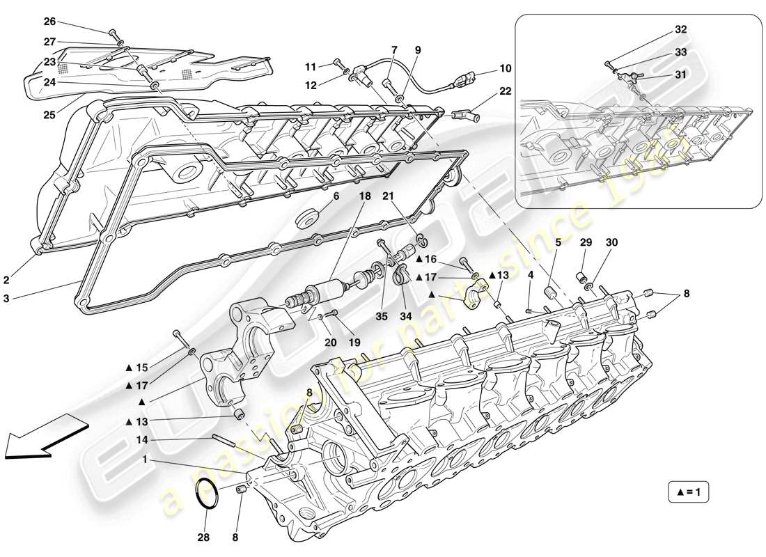 ferrari 599 gtb fiorano (europe) rechter zylinderkopf teilediagramm