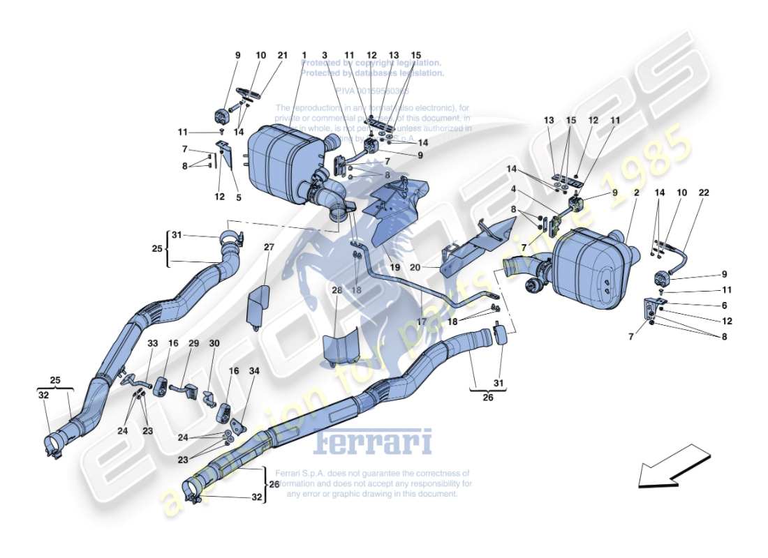 ferrari gtc4 lusso (rhd) schalldämpfer teilediagramm