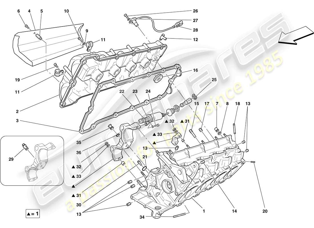 ferrari f430 coupe (rhd) rechter zylinderkopf teilediagramm