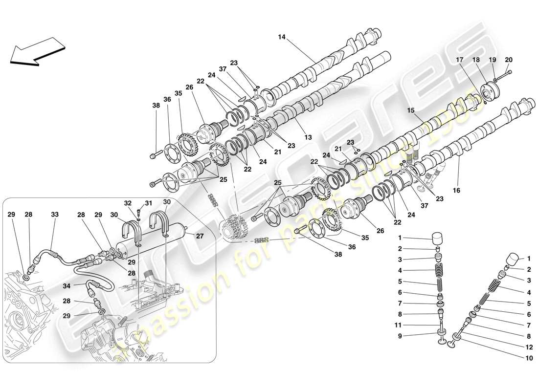 ferrari f430 scuderia (rhd) steuersystem - stößel-teilediagramm