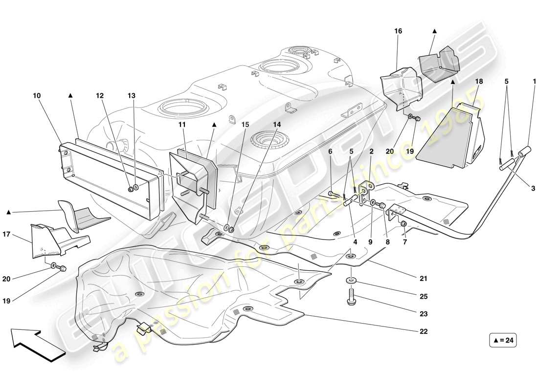 ferrari 599 sa aperta (usa) kraftstofftank - isolierung und schutz ersatzteildiagramm