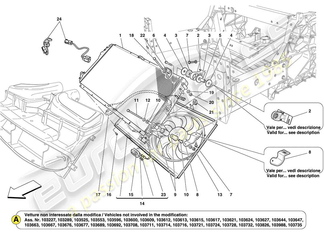 ferrari california (europe) kühlung: heizkörper und luftkanäle teilediagramm