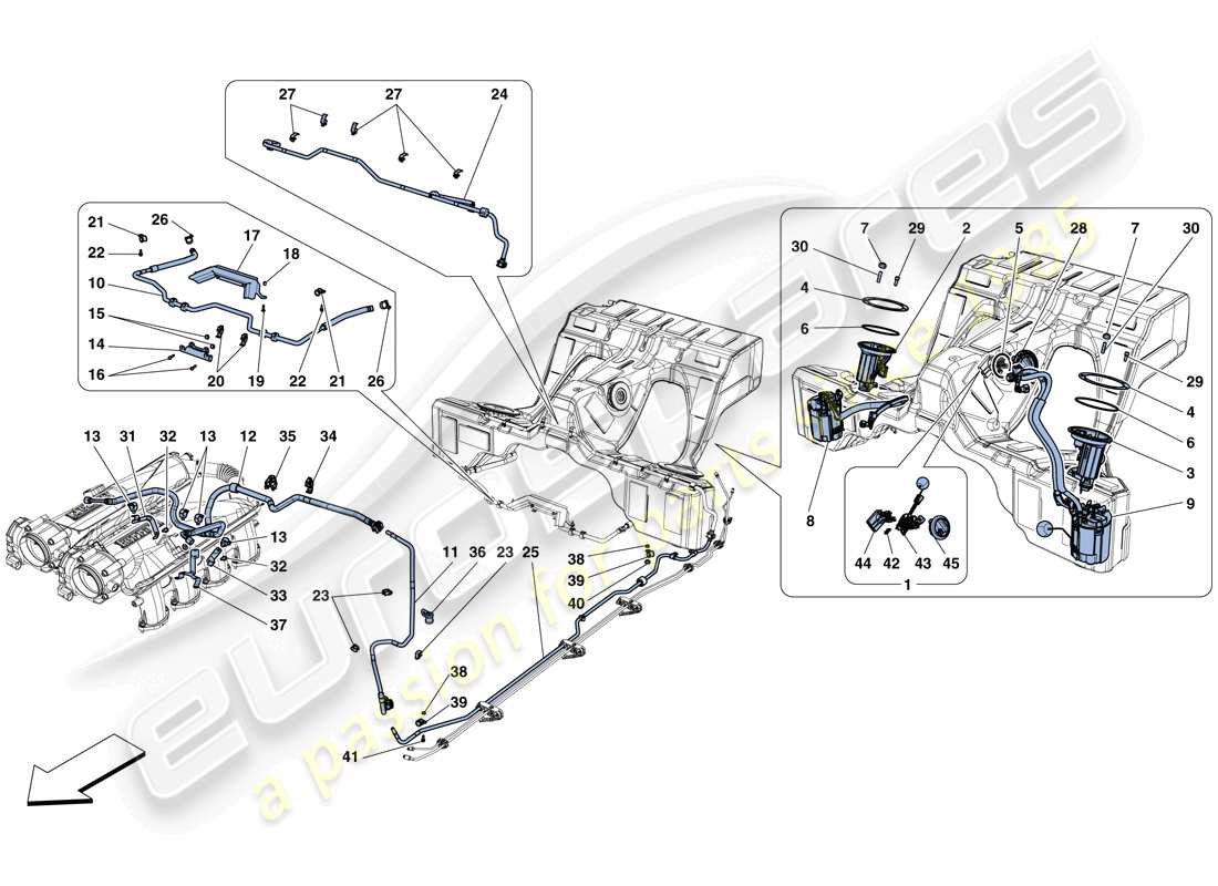 ferrari gtc4 lusso t (rhd) kraftstoffsystempumpen und -leitungen ersatzteildiagramm