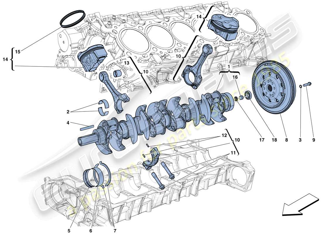 ferrari 812 superfast (europe) kurbelwelle - pleuelstangen und kolben - teilediagramm