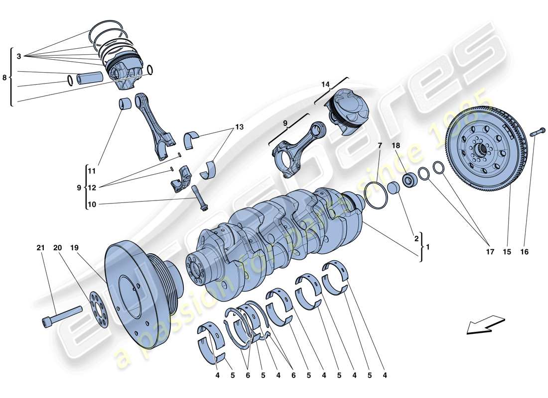 ferrari gtc4 lusso t (europe) kurbelwelle – pleuel und kolben teilediagramm