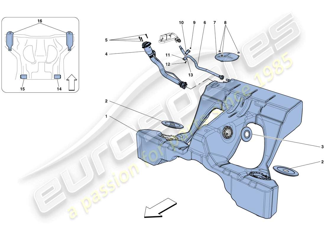 ferrari gtc4 lusso t (rhd) kraftstofftank und einfüllstutzen teilediagramm