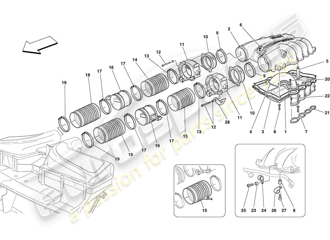 ferrari california (europe) ansaugkrümmer und drosselklappengehäuse teilediagramm