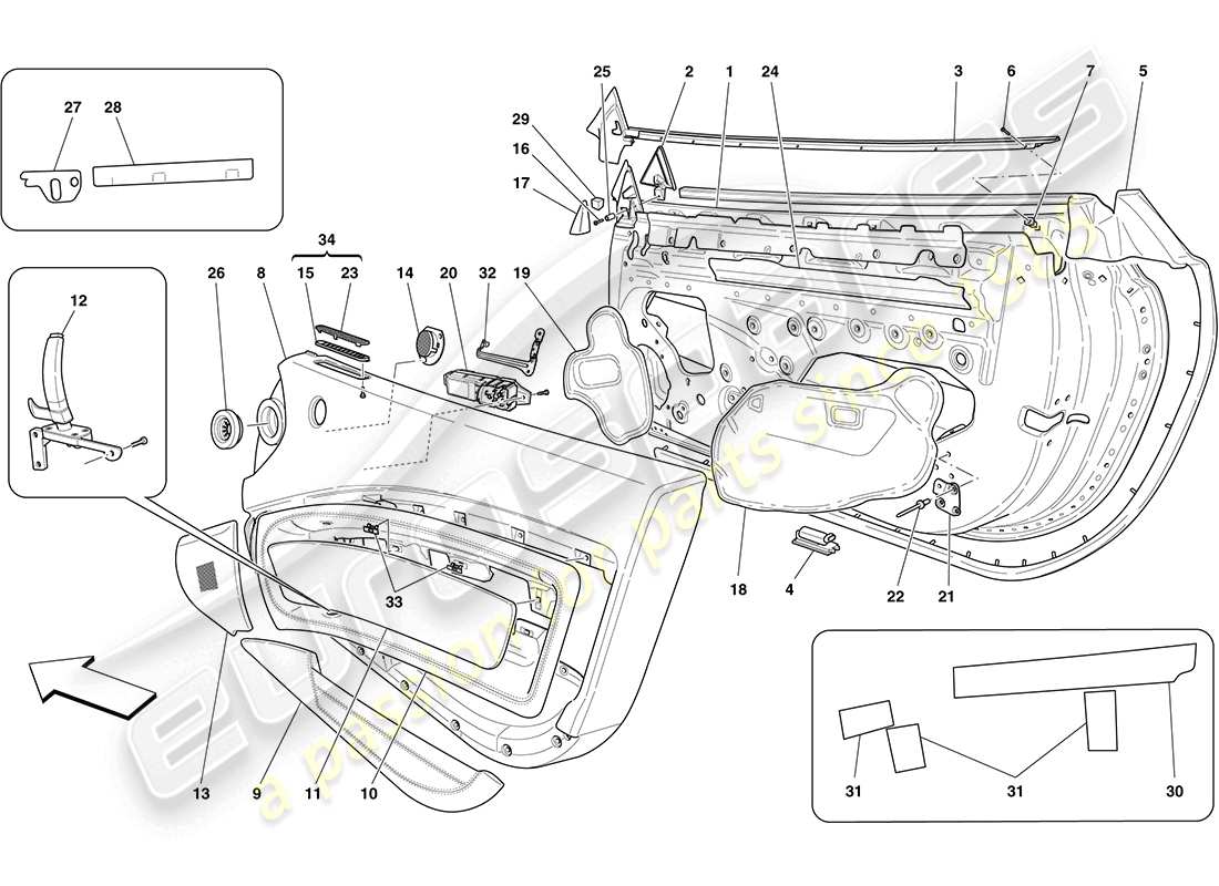 ferrari california (europe) vordere türen: verkleidung teilediagramm