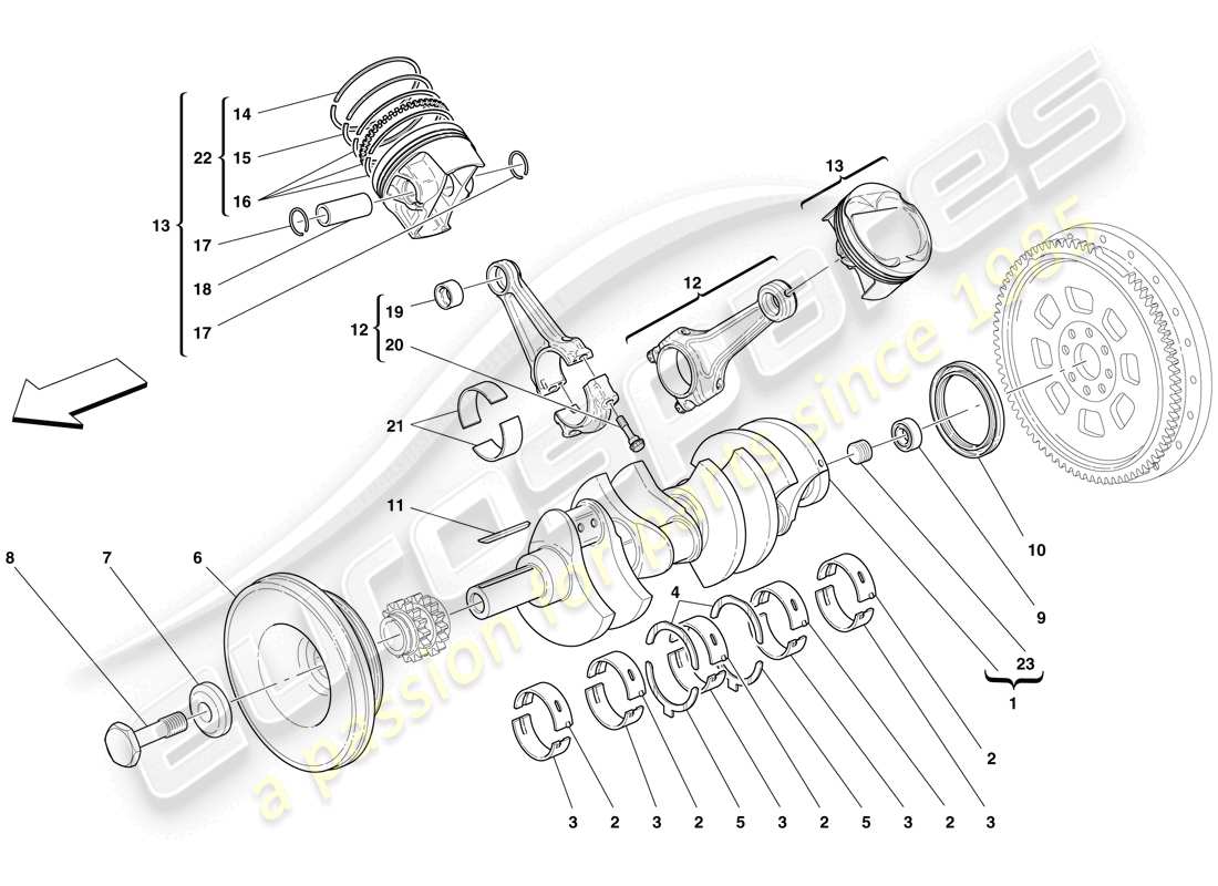 ferrari f430 spider (rhd) kurbelwelle – pleuel und kolben teilediagramm
