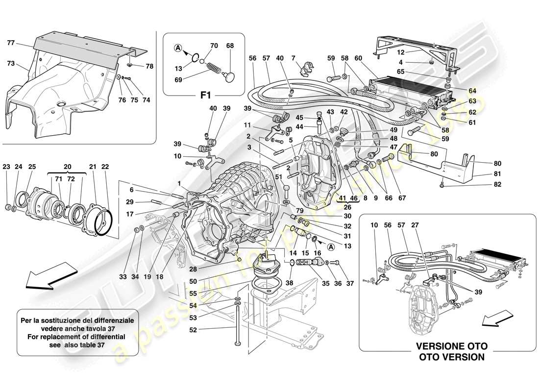 ferrari 612 sessanta (europe) differentialgehäuse- und getriebekühler teilediagramm