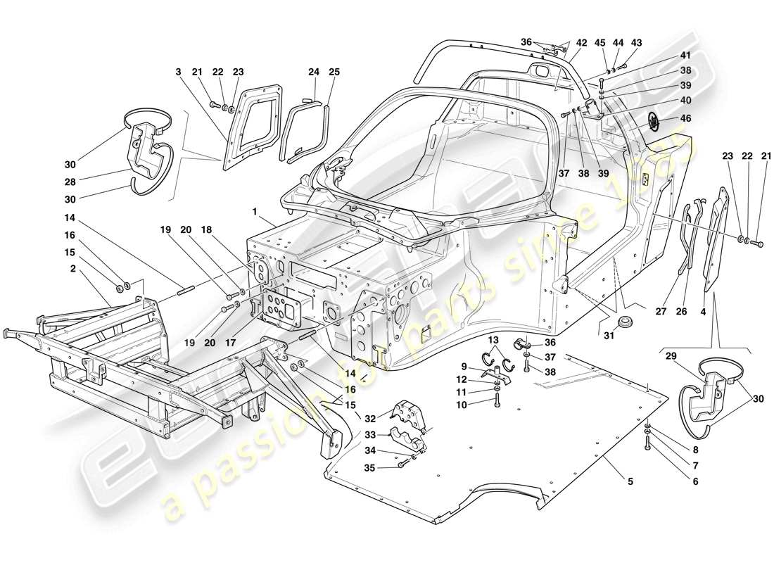 maserati mc12 körperrahmen – vorderrahmen – zentrale flache bodenwanne teilediagramm