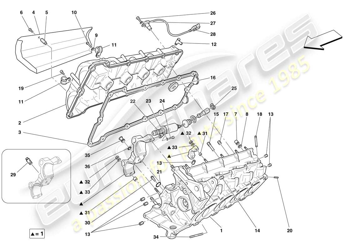 ferrari f430 spider (europe) rechter zylinderkopf teilediagramm