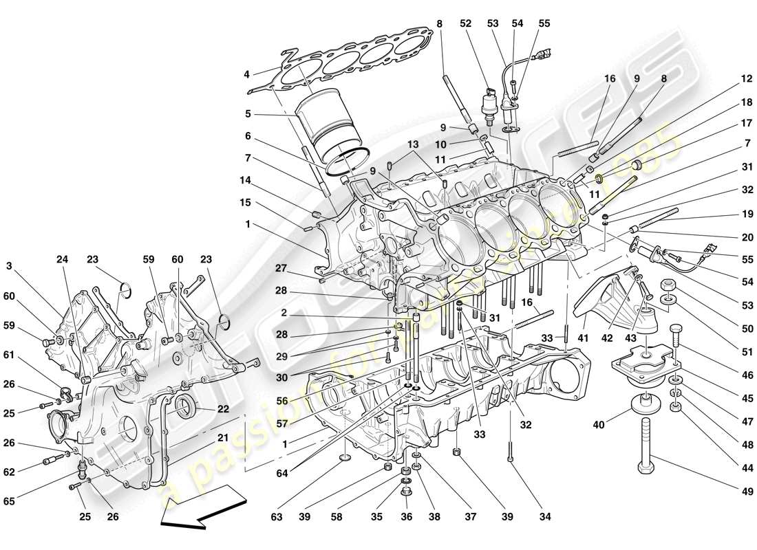 ferrari f430 scuderia (rhd) kurbelgehäuse teilediagramm
