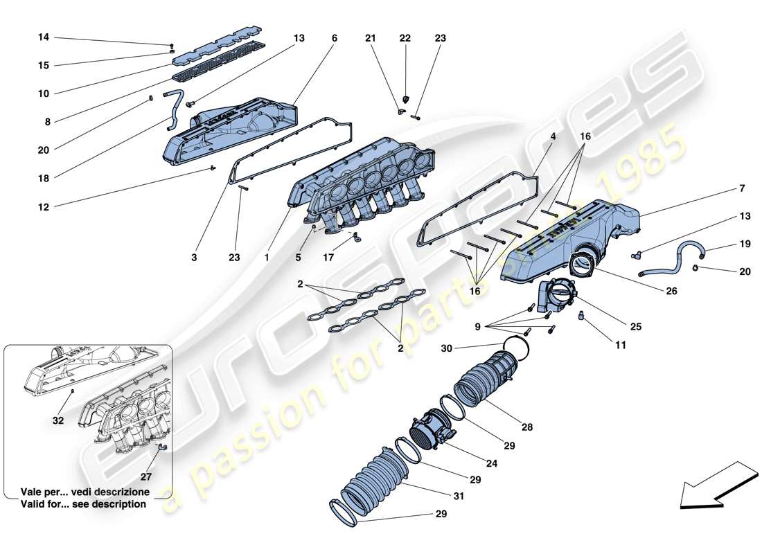 ferrari gtc4 lusso (rhd) ansaugkrümmer - teilediagramm