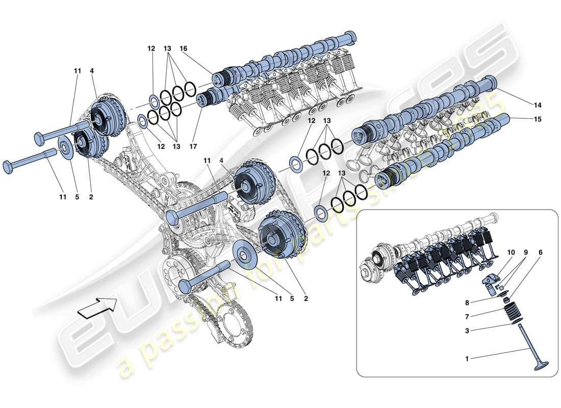 ferrari 488 gtb (europe) zeitsteuerungssystem – stößel teilediagramm