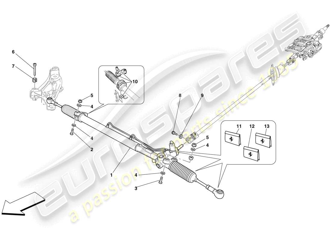 ferrari 612 scaglietti (rhd) hydraulisches servolenkgetriebe - teilediagramm