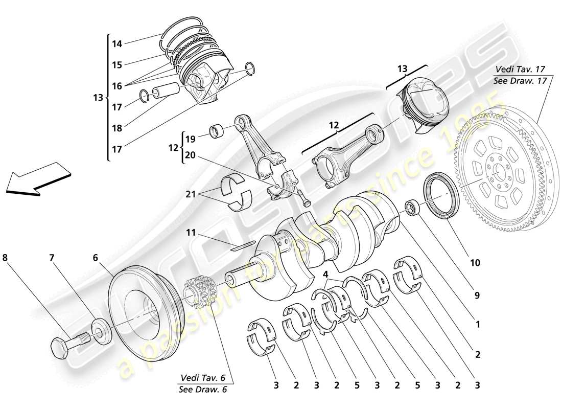 maserati trofeo kurbelwelle - pleuelstangen und kolben - teilediagramm