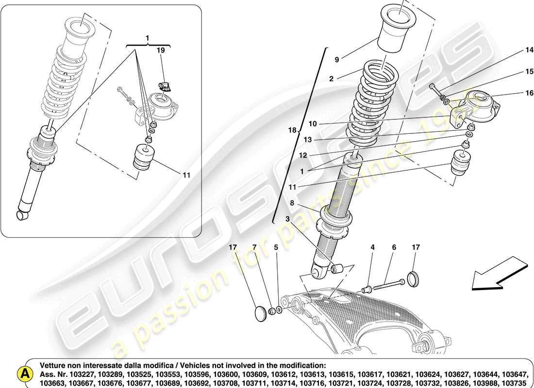 ferrari california (europe) komponenten des hinteren stossdämpfers teilediagramm