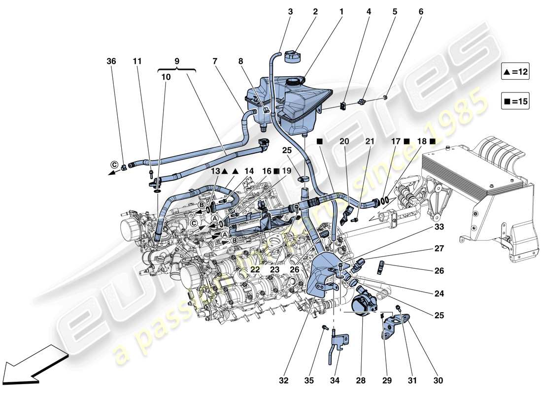 ferrari 488 spider (usa) kühlung – sammelbehälter und rohre teilediagramm