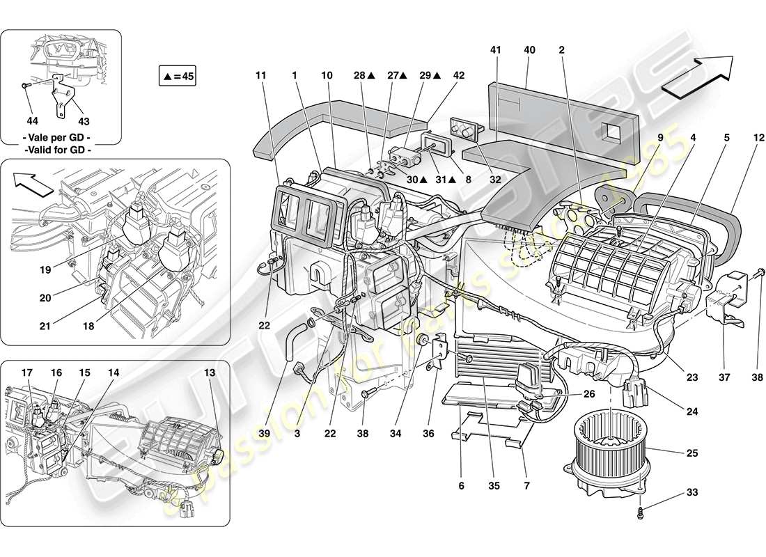 ferrari california (europe) ac-einheit: dashboard-komponenten teilediagramm