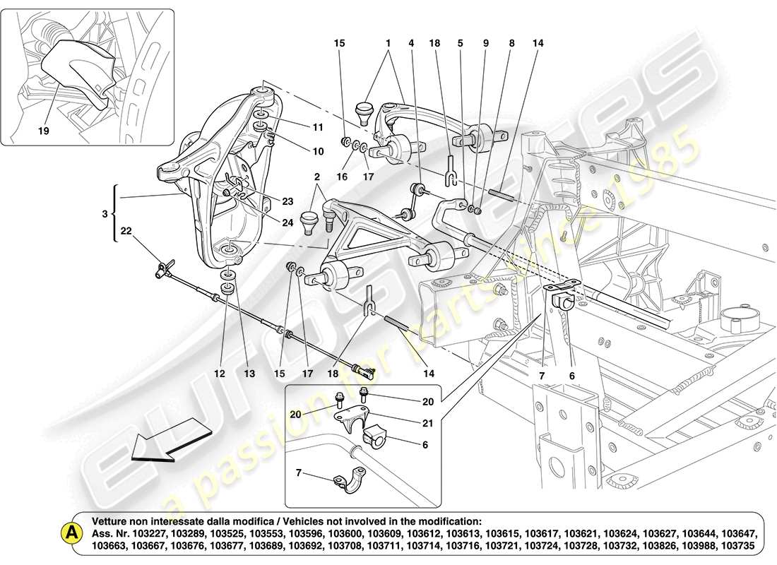 ferrari california (europe) vorderradaufhängung teilediagramm