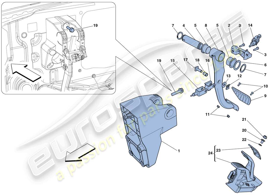 ferrari 458 italia (rhd) komplette pedalboard-baugruppe teilediagramm