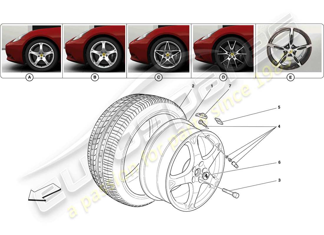 ferrari california (europe) räder und reifen teilediagramm