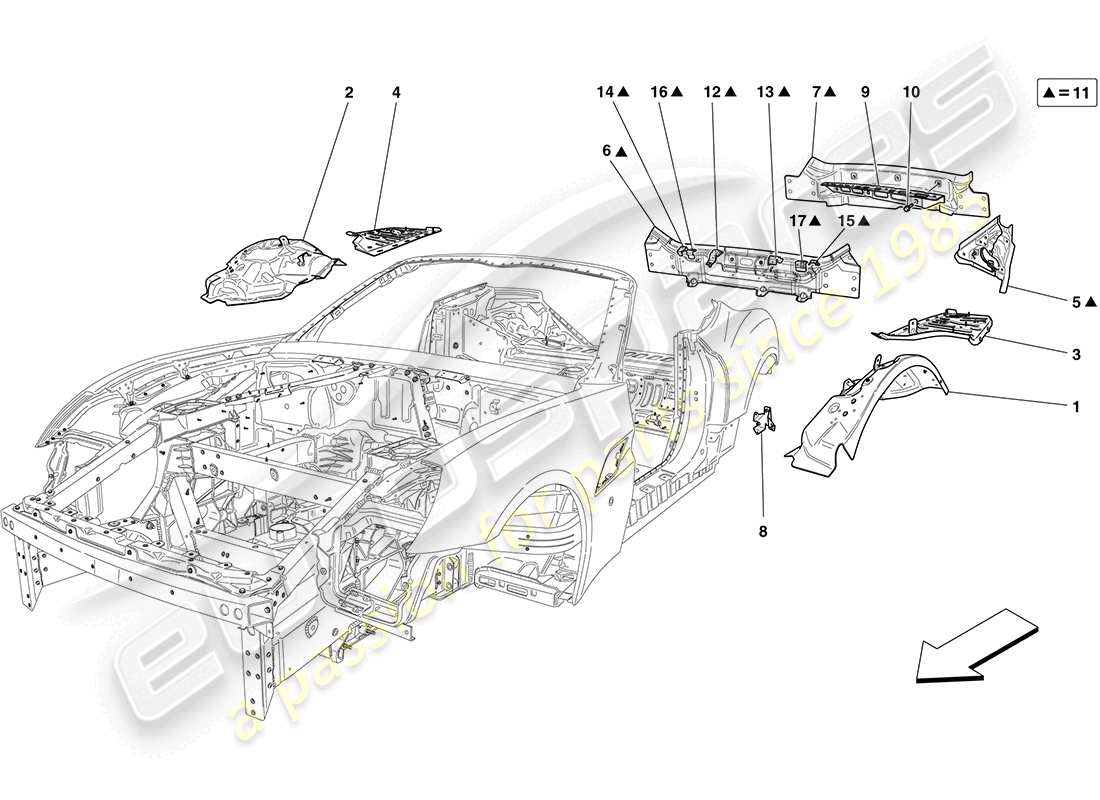 ferrari california (europe) heckkarosserie und außenverkleidung teilediagramm