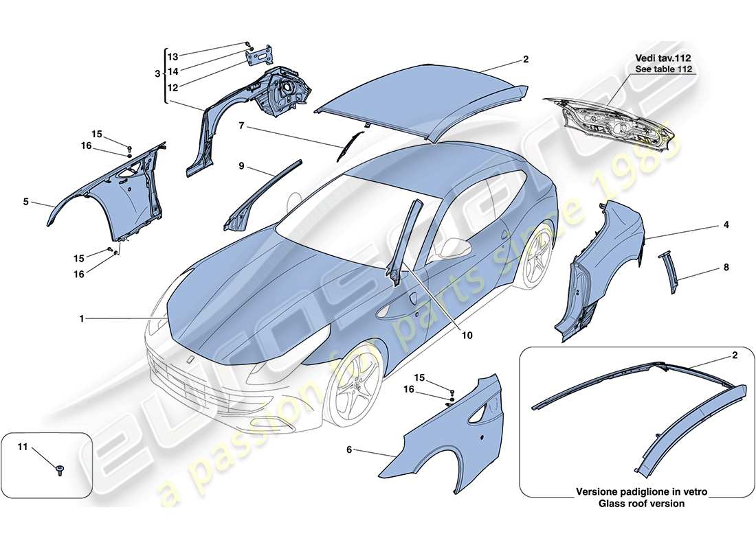 ferrari ff (rhd) karosserie - aussenverkleidung ersatzteildiagramm