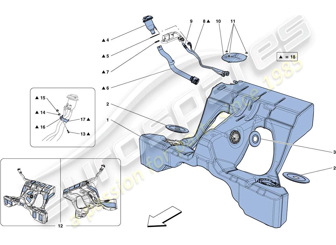 ferrari ff (rhd) kraftstofftank und einfüllstutzen teilediagramm