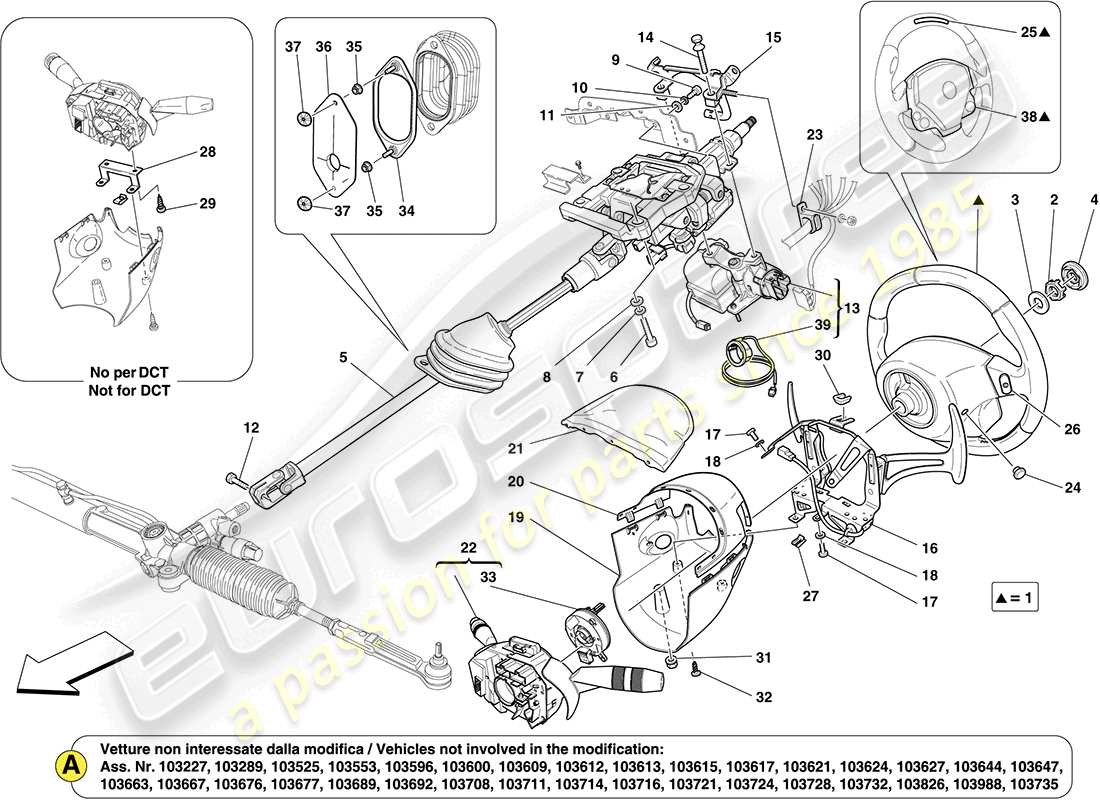 ferrari california (europe) lenksäulenbaugruppe und lenkrad teilediagramm