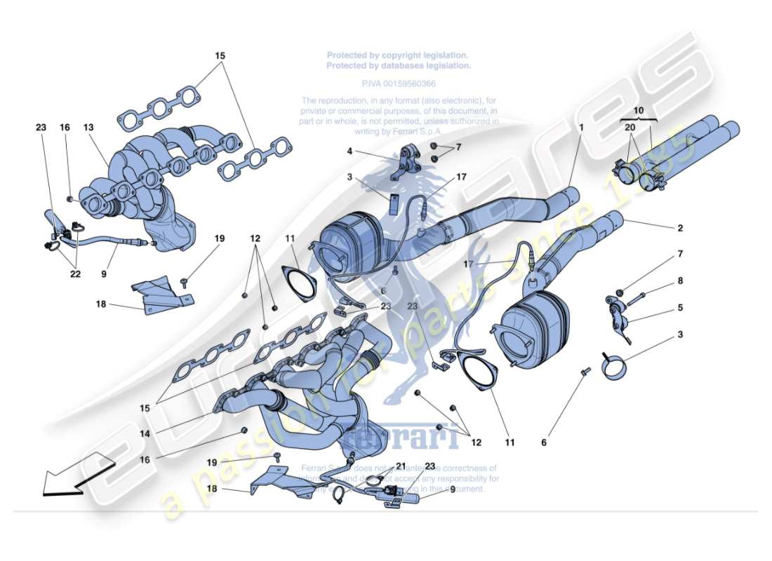 ferrari gtc4 lusso (rhd) vorkatalysatoren und katalysatoren teilediagramm