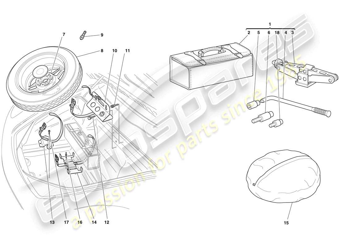 ferrari f430 spider (usa) ersatzrad und werkzeuge ersatzteildiagramm