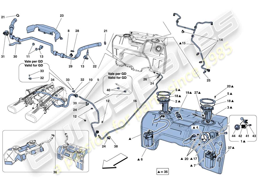 ferrari f12 tdf (europe) kraftstofftank, kraftstoffsystempumpen und leitungen ersatzteildiagramm