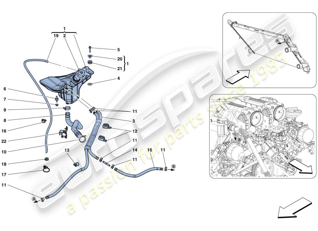 ferrari gtc4 lusso t (rhd) kühlung - ausgleichsbehälter und rohre ersatzteildiagramm