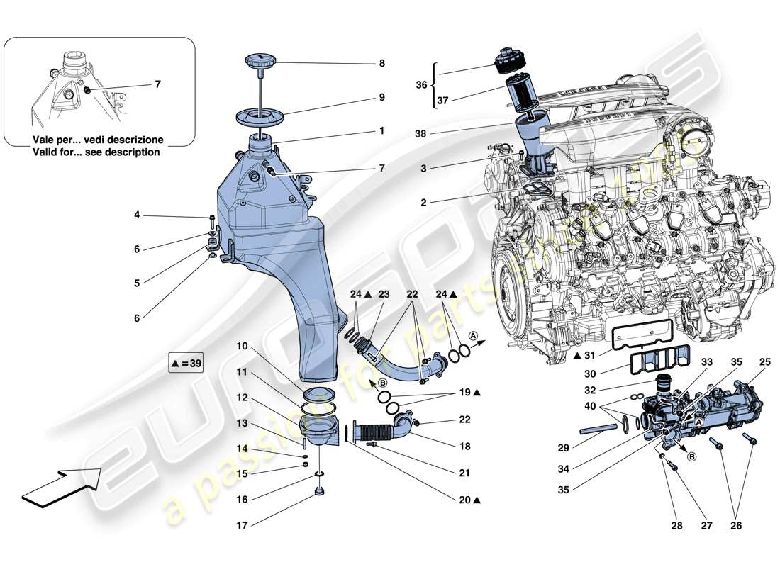 ferrari 488 spider (rhd) schmiersystem: tank, pumpe und filter teilediagramm