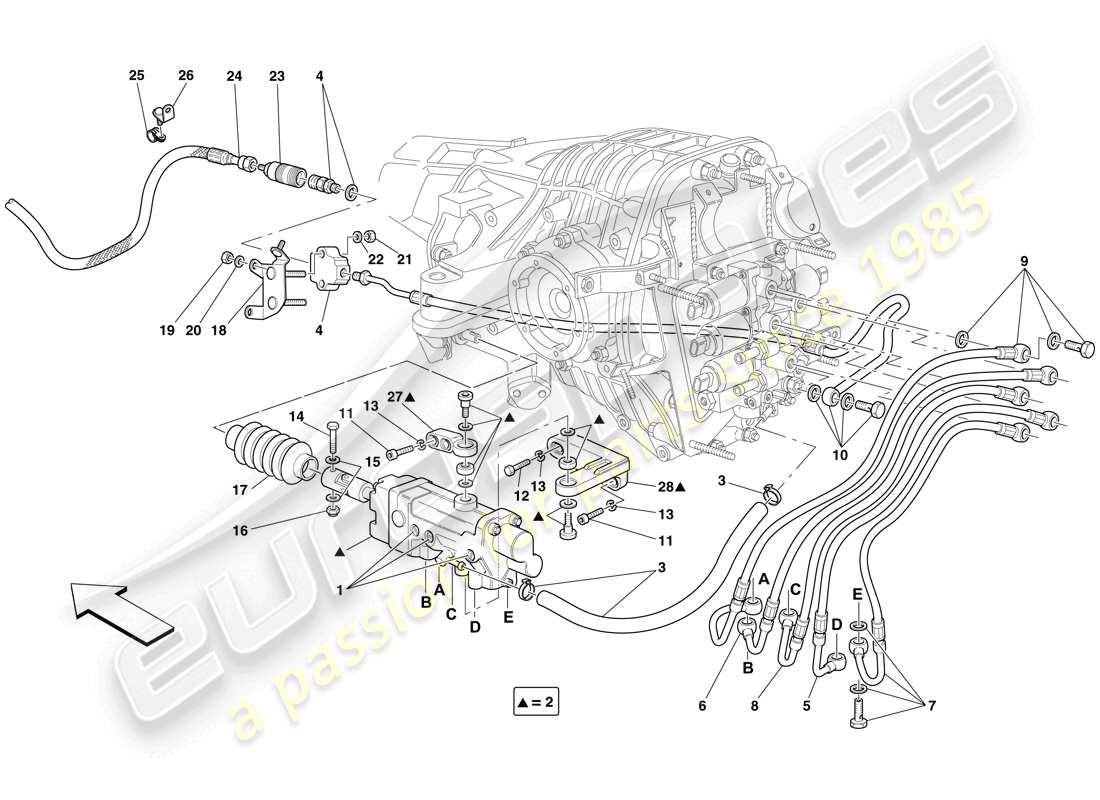 ferrari 599 gtb fiorano (europe) f1 kupplungshydrauliksteuerung teilediagramm