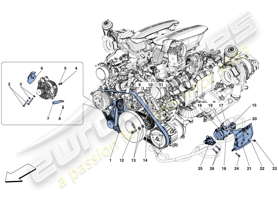 ferrari 488 gtb (rhd) lichtmaschine – anlassermotor teilediagramm