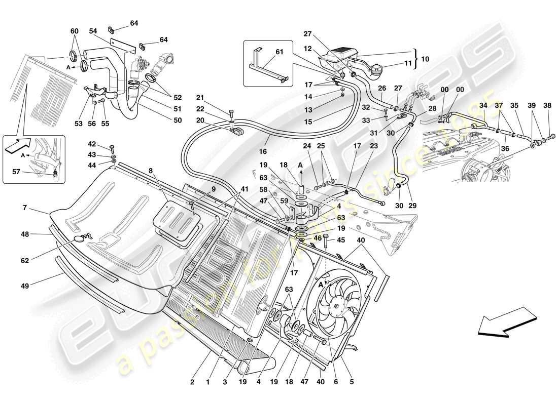 ferrari 599 gtb fiorano (usa) kühlsystem - kühler und ausgleichsbehälter teilediagramm