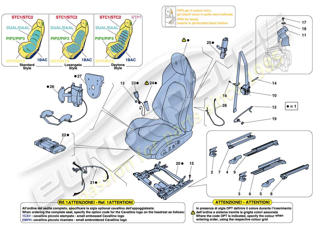 ferrari gtc4 lusso t (rhd) vordersitz - sicherheitsgurte, führungen und einstellungen ersatzteildiagramm