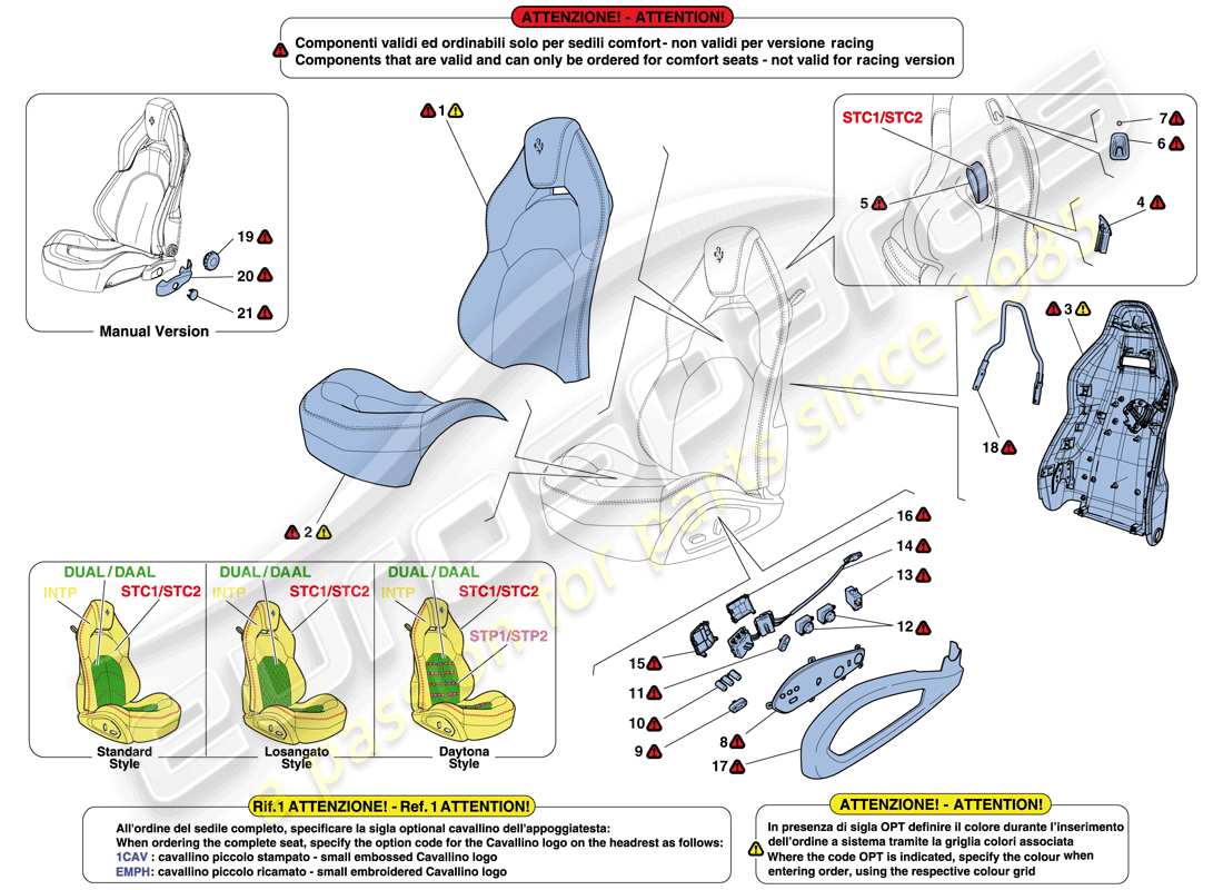 ferrari 488 spider (usa) sitze - polsterung und zubehör ersatzteildiagramm