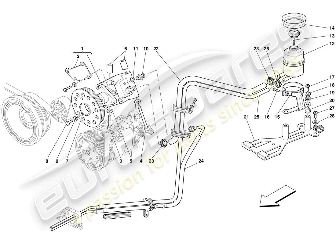maserati mc12 hydraulische lenkpumpe und tank teilediagramm