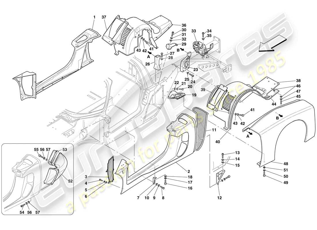 maserati mc12 hinten – außenverkleidungen und steuerhaus teilediagramm