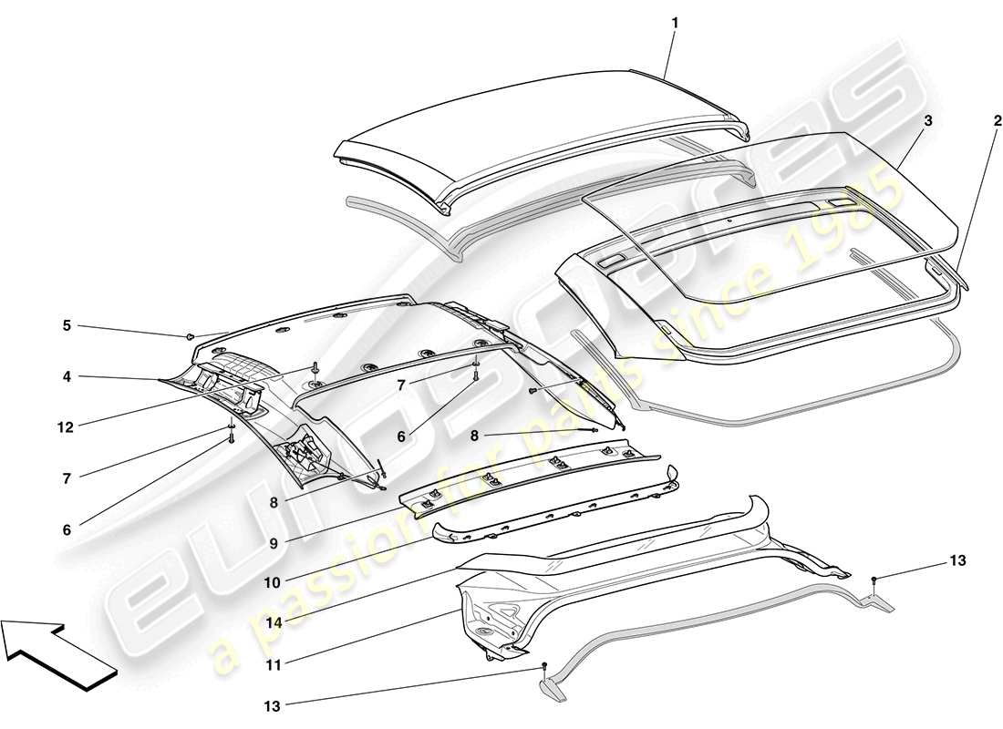ferrari california (europe) elektrisches dach: verkleidung teilediagramm
