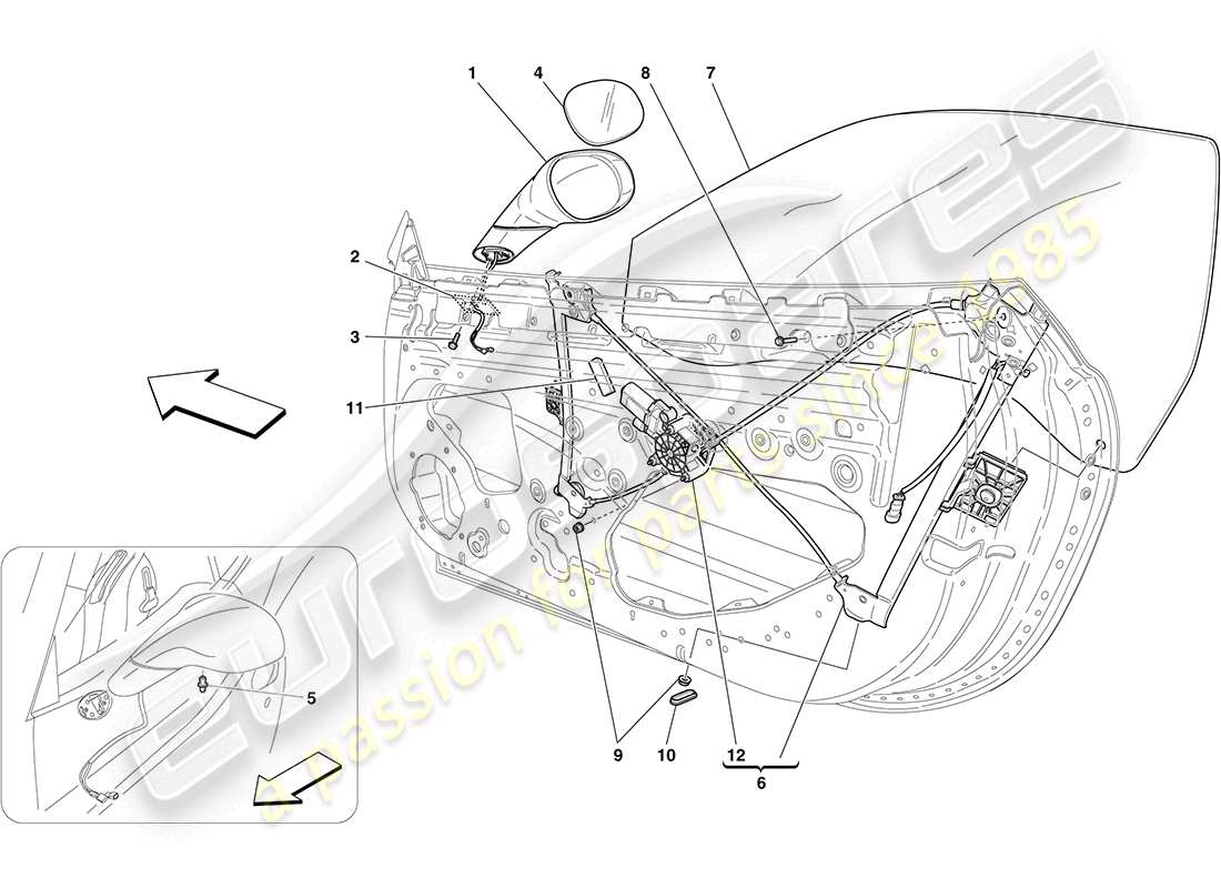 ferrari california (europe) elektrische fensterheber und rückspiegel teilediagramm