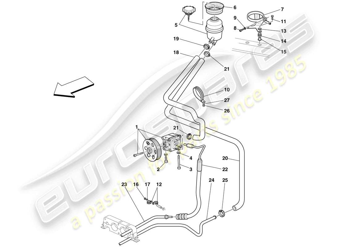 ferrari f430 scuderia spider 16m (rhd) servolenkungspumpe und vorratsbehälter – teilediagramm