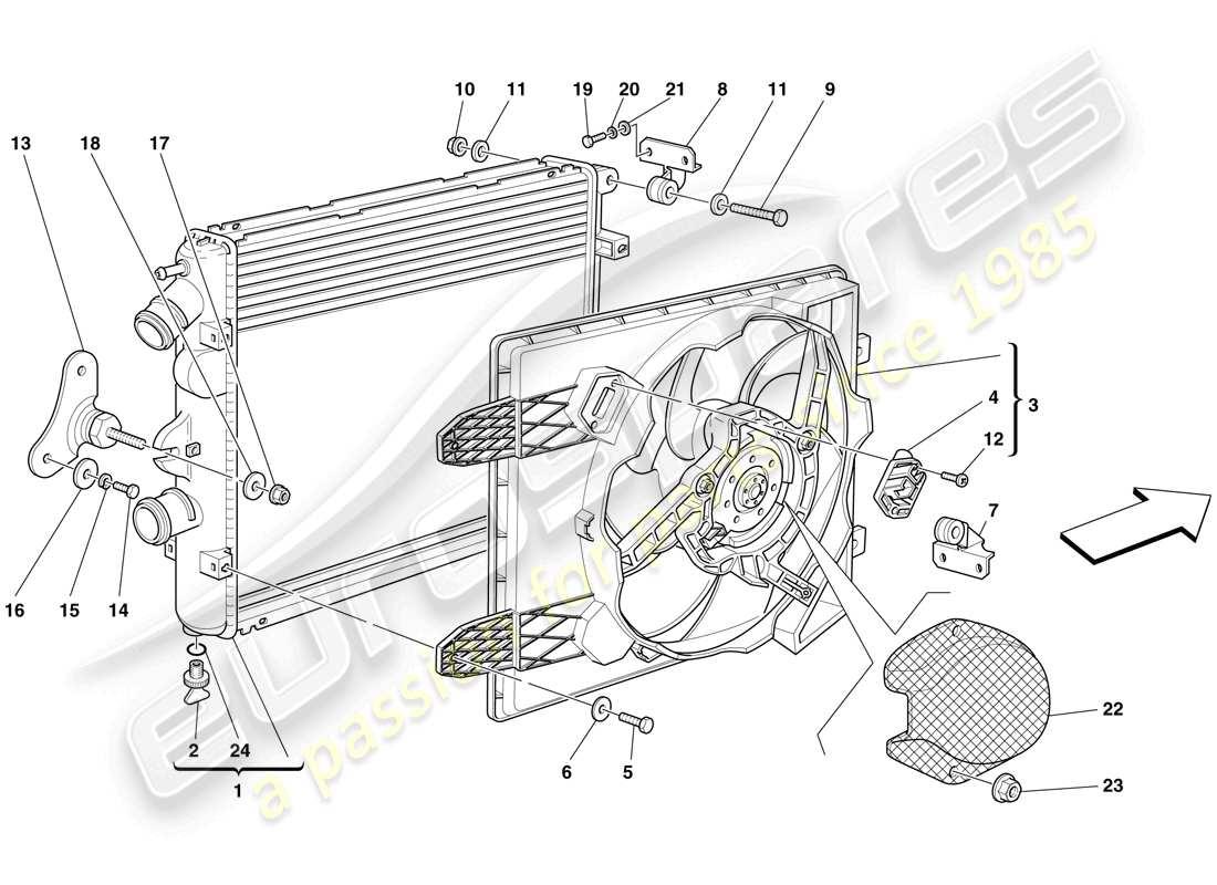 ferrari f430 spider (rhd) teilediagramm für kühlsystemkühler
