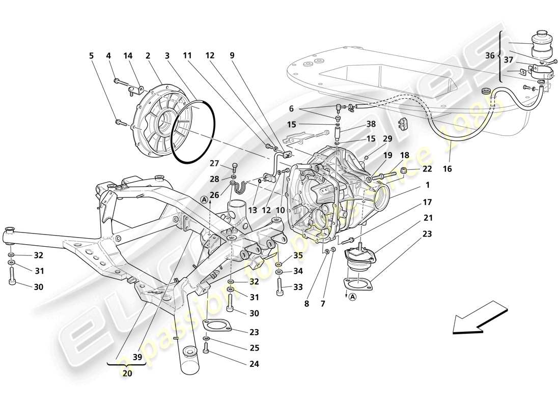 maserati trofeo differentialkasten - teilediagramm des hinteren unterbodens