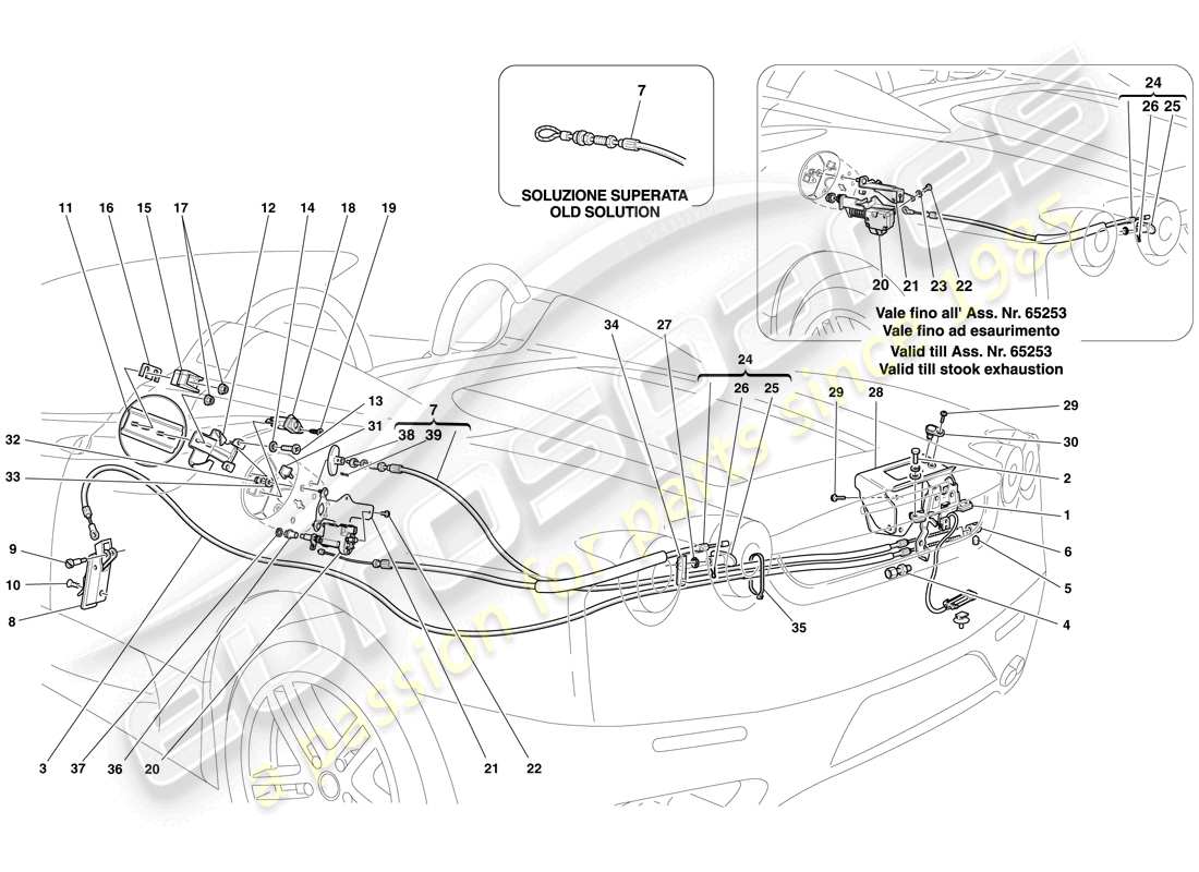 ferrari f430 spider (usa) öffnungsmechanismen für motorraumdeckel und tankklappe teilediagramm