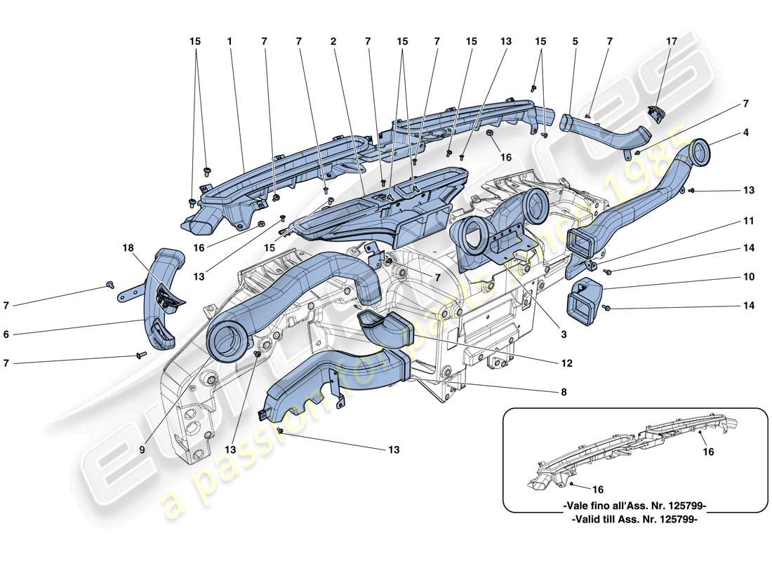 ferrari california t (europe) luftkanäle im armaturenbrett teilediagramm
